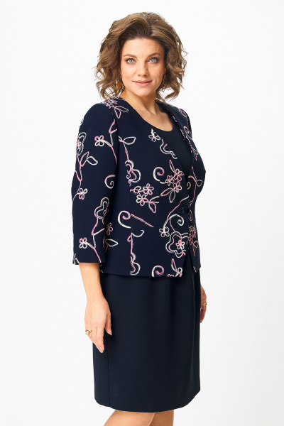 Жакет, платье Zlata 4460 синий_цветы - фото 2