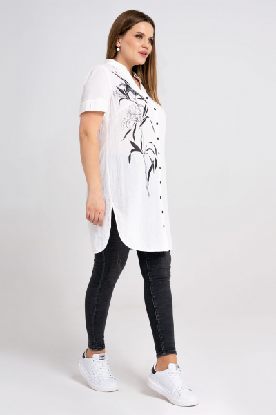 Блуза с цветочным принтом и V-образным вырезом из хлопка Панда 28040z белый - фото 2