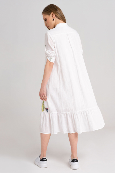 Платье расширенного силуэта с воланом из хлопка с карманом Панда 34280z белый - фото 2