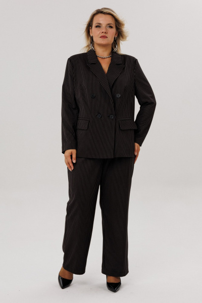 Брюки, жакет OVERYOU М222 черно-белый_полоска - фото 1