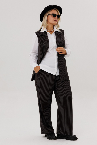 Брюки, жилет OVERYOU М223 черно-белый_полоска - фото 4