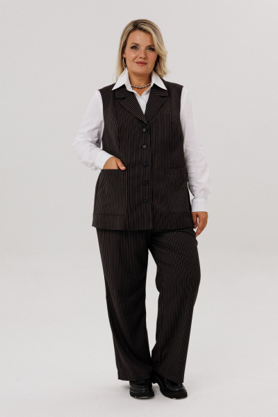 Брюки, жилет OVERYOU М223 черно-белый_полоска - фото 2