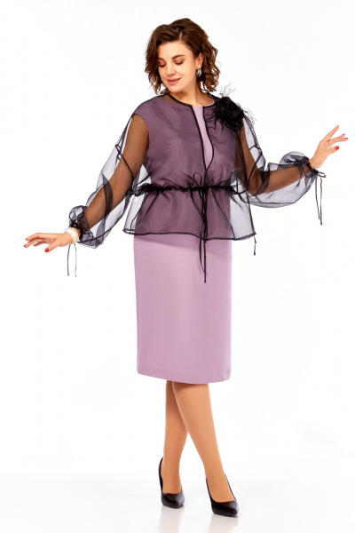 Накидка, платье Ольга Стиль С-973 розово-черный - фото 2