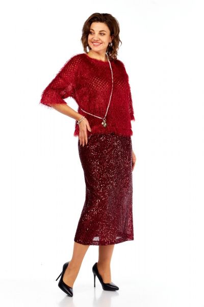 Блуза, юбка Ольга Стиль Л-413 темно-красный - фото 3
