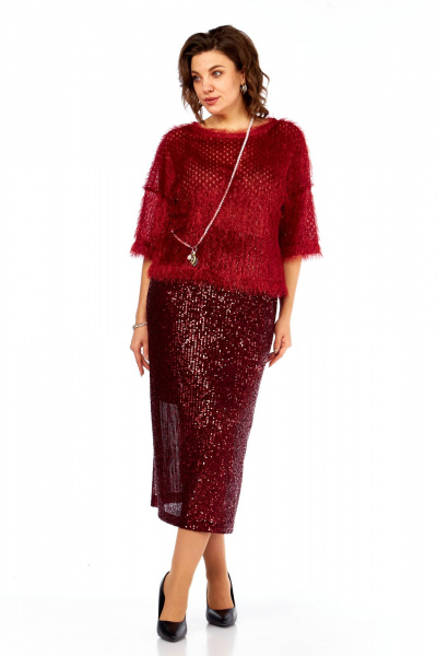 Блуза, юбка Ольга Стиль Л-413 темно-красный - фото 4