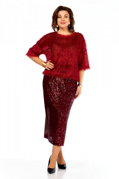 Блуза, юбка Ольга Стиль Л-413 темно-красный - фото 2