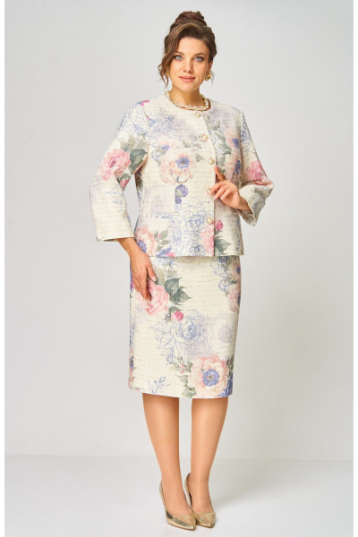 Жакет, юбка БелЭльСтиль 861-2_59_22+557-2_76_22 молочный твид - фото 2