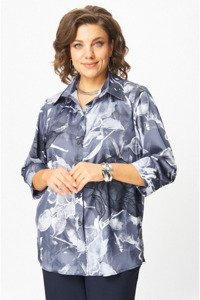 Блуза БелЭльСтиль 877-3_26_22 синий принт - фото 1