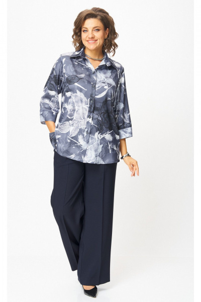 Блуза, брюки БелЭльСтиль 877-3_26_22+601-2_88_22 синий принт+синий - фото 1