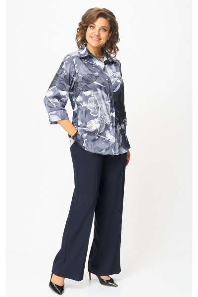 Блуза, брюки БелЭльСтиль 877-3_26_22+601-2_88_22 синий принт+синий - фото 2