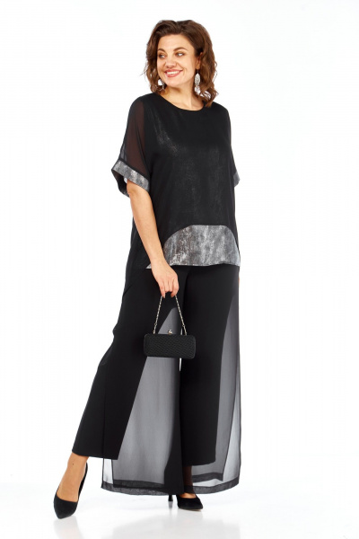 Блуза, брюки БагираАнТа 1080 черный-серебро - фото 4