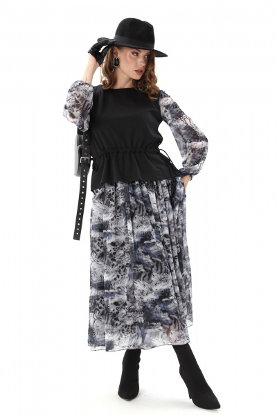 Платье NikVa 740-19 чёрный_ серая_абстракция - фото 9