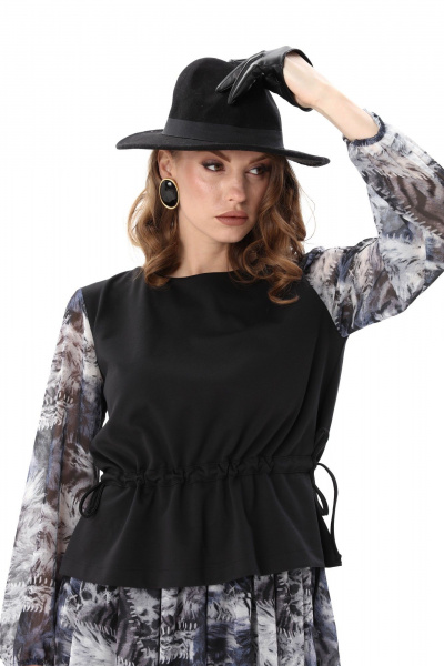 Платье NikVa 740-19 чёрный_ серая_абстракция - фото 7