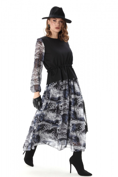 Платье NikVa 740-19 чёрный_ серая_абстракция - фото 6