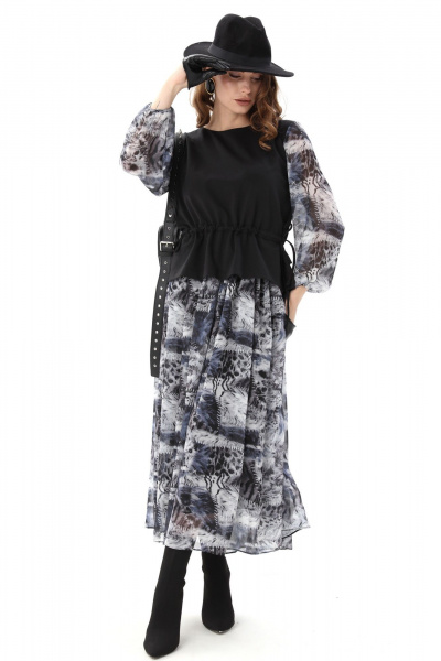 Платье NikVa 740-19 чёрный_ серая_абстракция - фото 4
