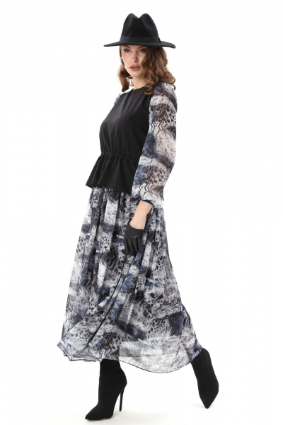 Платье NikVa 740-19 чёрный_ серая_абстракция - фото 2