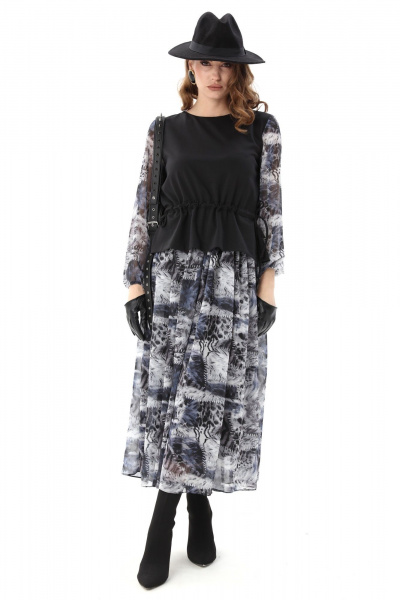 Платье NikVa 740-19 чёрный_ серая_абстракция - фото 1