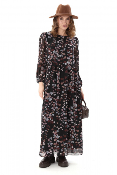 Платье NikVa 801-7 листья мультиколор - фото 6