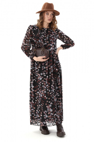 Платье NikVa 801-7 листья мультиколор - фото 1