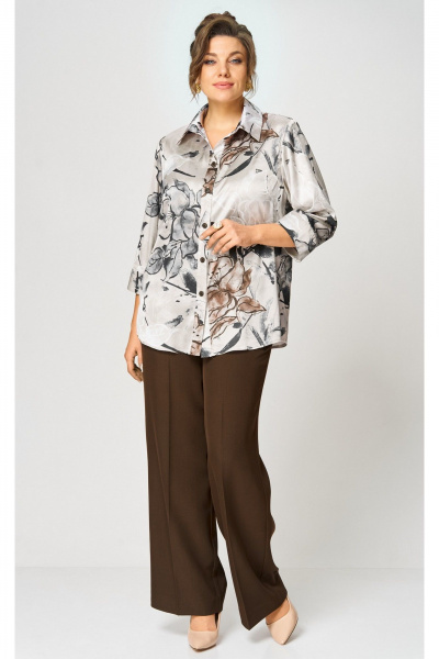 Блуза, брюки БелЭльСтиль 877-3_26_22+601-2_88_22 бежево-коричневый - фото 1
