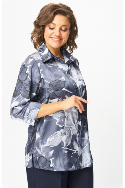 Блуза, брюки БелЭльСтиль 877-3_26_22+596-2_79_22 синий принт+синий - фото 8