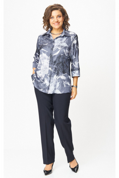 Блуза, брюки БелЭльСтиль 877-3_26_22+596-2_79_22 синий принт+синий - фото 1