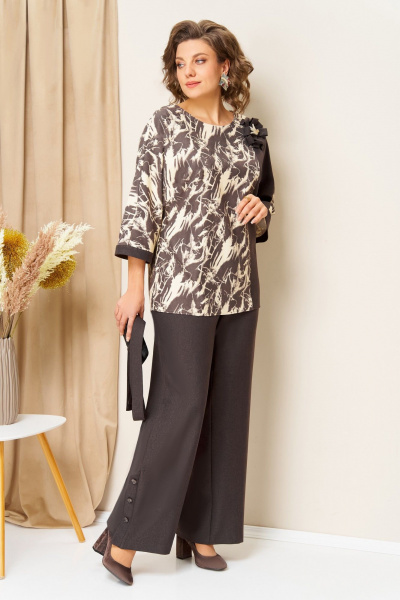 Брюки, джемпер VOLNA 1426 шоколадно-бежевый - фото 6