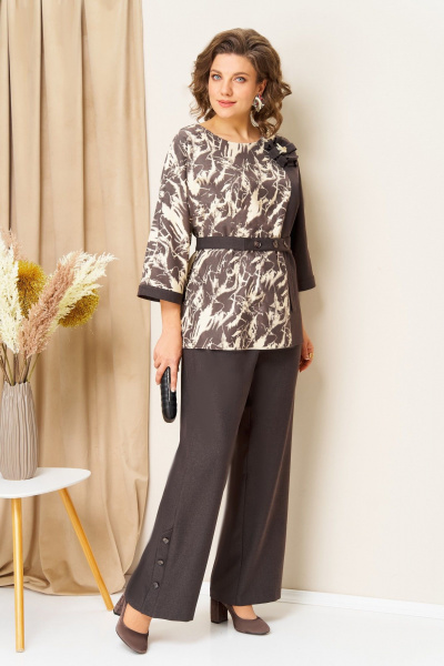 Брюки, джемпер VOLNA 1426 шоколадно-бежевый - фото 2