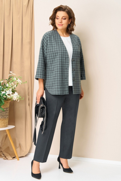 Блуза, брюки, жакет VOLNA 1437 мятно-графитовый - фото 6