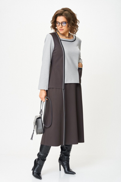 Туника, юбка Aira Style 24132 серо-коричневый - фото 13