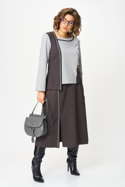 Туника, юбка Aira Style 24132 серо-коричневый - фото 12