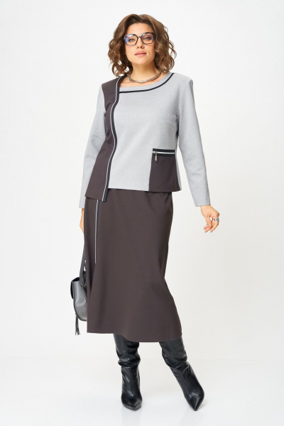 Туника, юбка Aira Style 24132 серо-коричневый - фото 5
