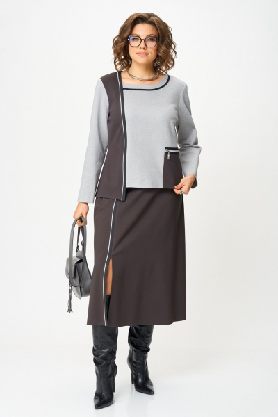Туника, юбка Aira Style 24132 серо-коричневый - фото 1