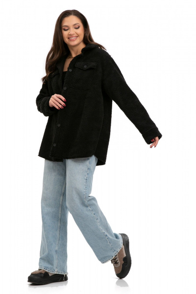 Черное демисезонное пальто с съемным поясом и накладными карманами Golden Valley 7152 черный - фото 3