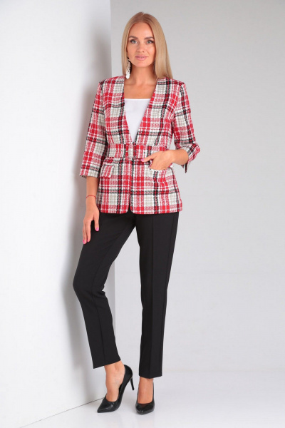 Брюки, жакет, топ Gamma Gracia 312 черный малиново-серая клетка - фото 2
