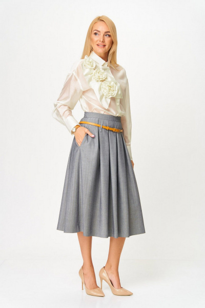 Блуза, ремень, юбка Gamma Gracia 870 серый сливочный - фото 4
