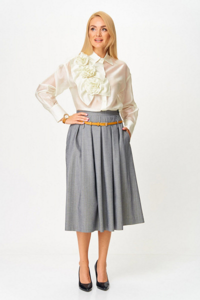 Блуза, ремень, юбка Gamma Gracia 870 серый сливочный - фото 3
