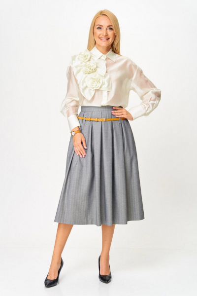 Блуза, ремень, юбка Gamma Gracia 870 серый сливочный - фото 2