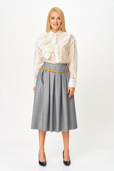Блуза, ремень, юбка Gamma Gracia 870 серый сливочный - фото 1