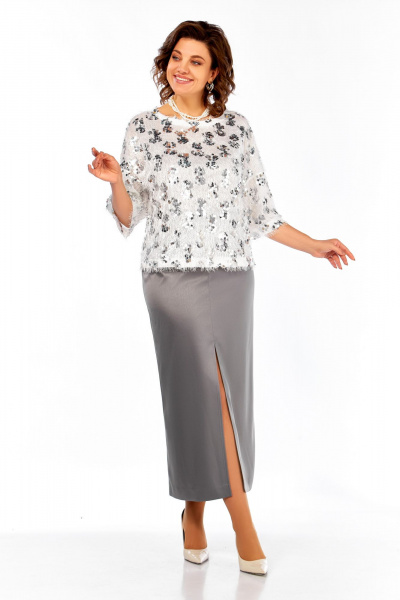 Блуза, юбка Ольга Стиль Л-433 молочно-серый - фото 2