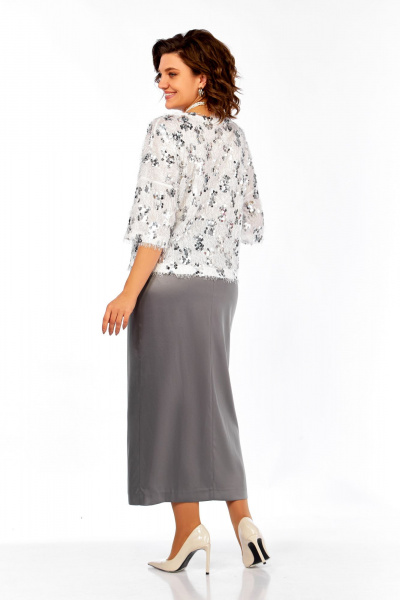 Блуза, юбка Ольга Стиль Л-433 молочно-серый - фото 3