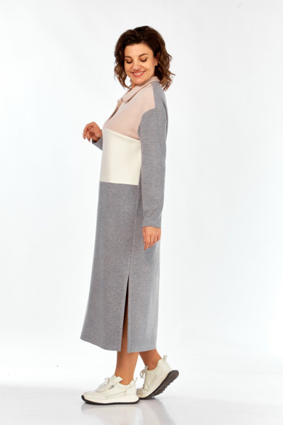 Платье БагираАнТа 1075 серый-пудра-молоко - фото 3