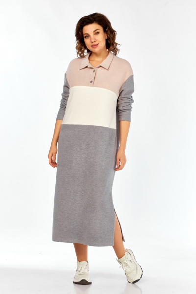 Платье БагираАнТа 1075 серый-пудра-молоко - фото 2