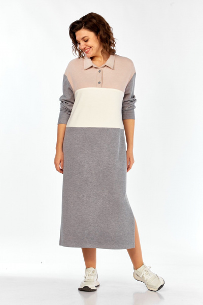 Платье БагираАнТа 1075 серый-пудра-молоко - фото 1