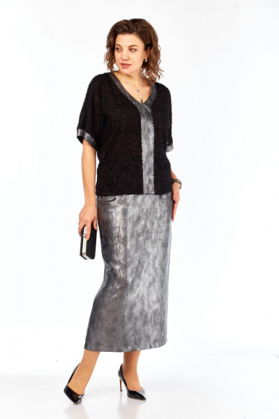 Блуза, юбка БагираАнТа 1068 черный-серебро - фото 3