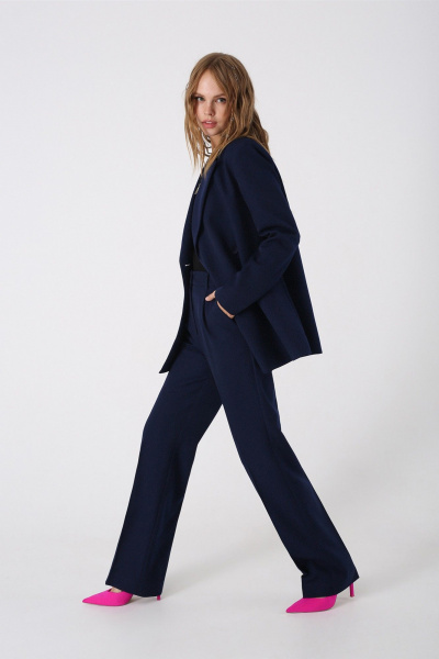 Демисезонные классические прямые брюки из текстиля с высокой посадкой PiRS 4644 синий - фото 2