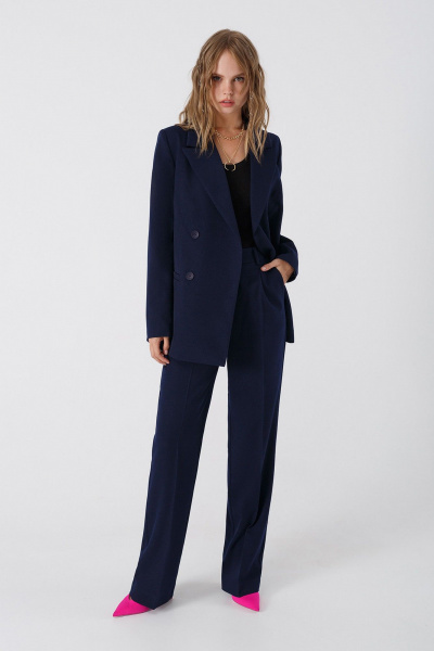 Демисезонные классические прямые брюки из текстиля с высокой посадкой PiRS 4644 синий - фото 1