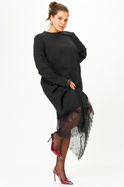 Платье с кружевом женское черное SOVA 11310 - фото 7