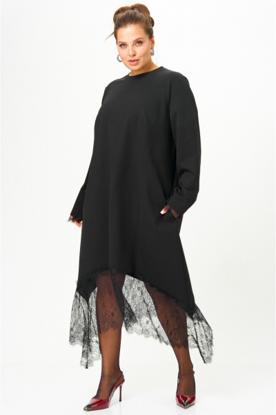 Платье с кружевом женское черное SOVA 11310 - фото 6