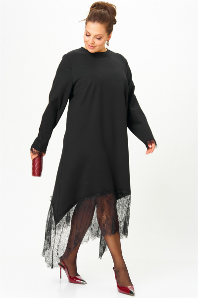 Платье с кружевом женское черное SOVA 11310 - фото 5
